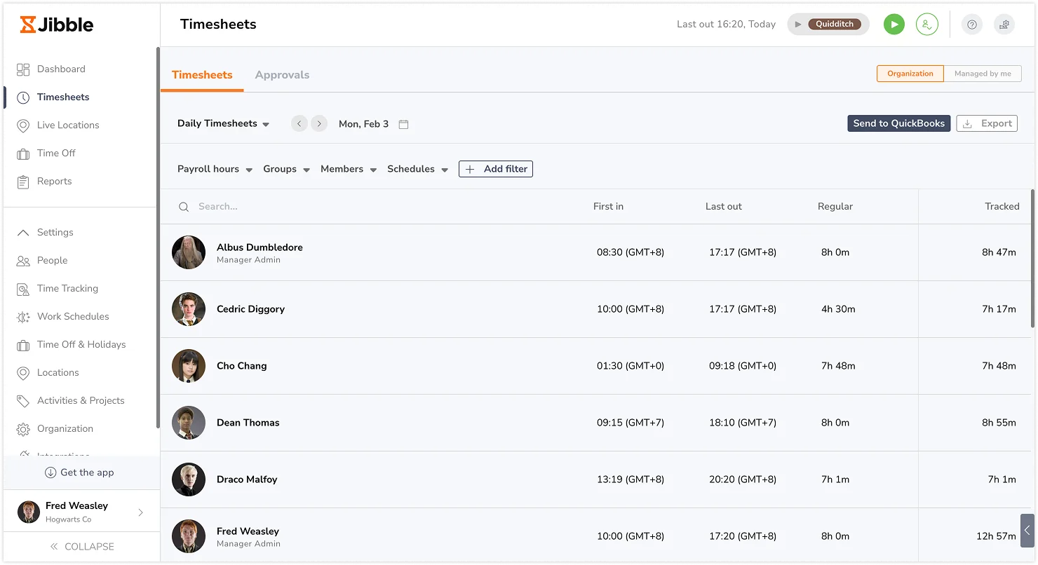 Daily timesheet